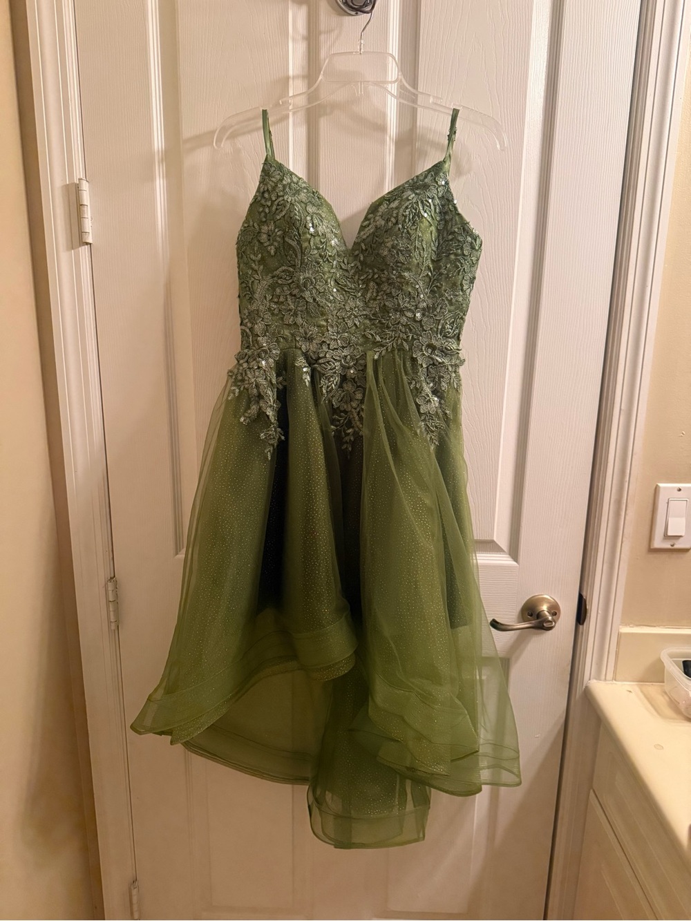 Fashion Brand Company Olive Green Lace A-Line Prom Dress